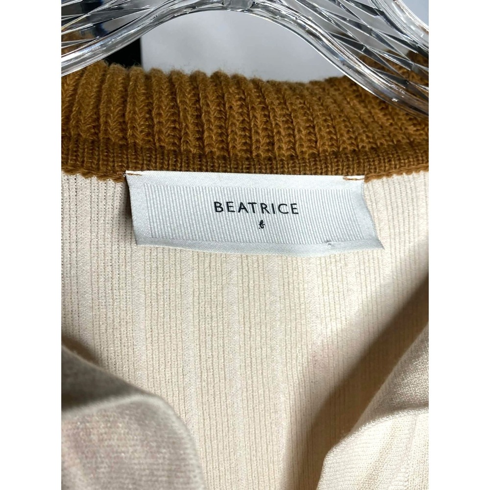 Beatrice .b Wool Blend Cream Brown Red ribbed Sweater Size 2 Made In Italy slits - Picture 3 of 7